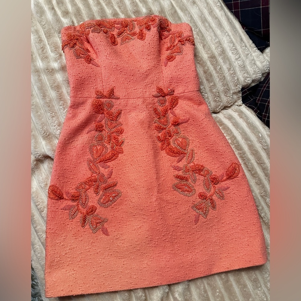 New CAROLINA HERRERA Runaway Embroidered Mini Dress In Pink Size 6 - Picture 2 of 16